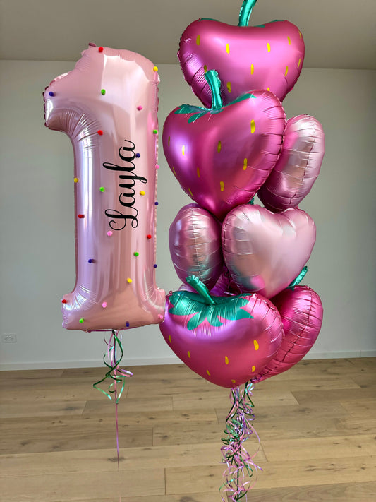 Strawberries and hearts Balloon Bouquet with Number